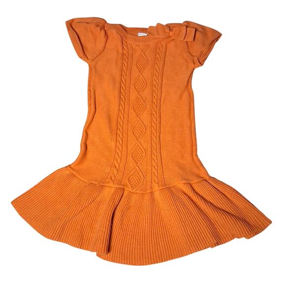 Vintage Girls Size 7 Cotton Blend Orange Sweater Dress Bow Fall Autumn Family - Picture 1 of 7